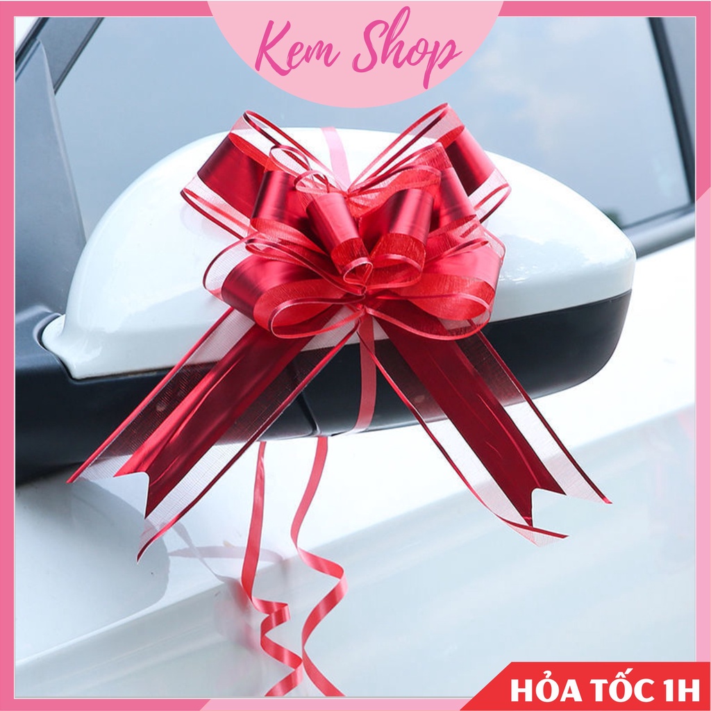 Set 5 nơ ruy băng rút trang trí giỏ quà, xe hoa, đám cưới, lễ tết - Kem Shop K333