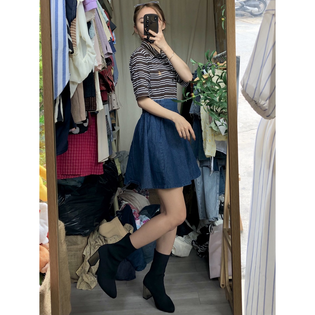 Chân váy Jean tuyển dáng dài Ulzzang hình thật Shop tự chụp có Big size Insta: April6 Clothing