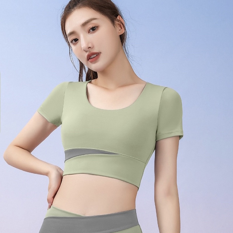 Áo Croptop Tập Gym,Yoga Cạp Cao Tôn Dáng,Co Giãn Thoải Mái