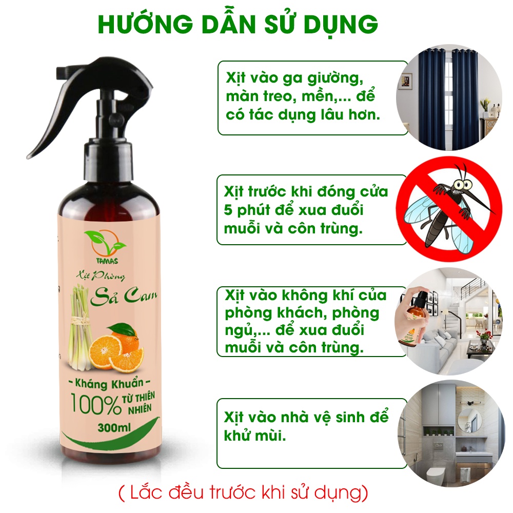 Ảnh Xịt phòng Sả Cam chai 300ml TAMAS, được chiết xuất từ tinh dầu thiên nhiên, an toàn, thư giãn, khử mùi, thơm phòng,... 4