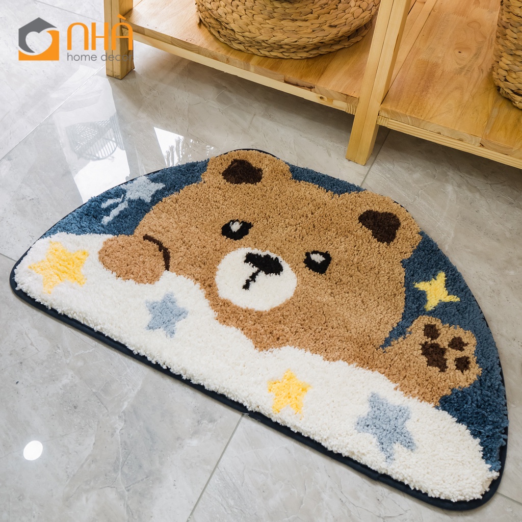 Thảm Lau Chân Sợi Len Đế Cao Su chống trượt hình Bán Nguyệt Mặt Gấu PA9625