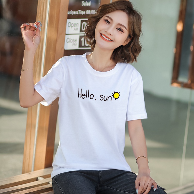 Áo Thun Nữ HappyFamily - Áo Phông Nữ Tay lỡ Họa Tiết Xinh Xắn Hello Sun Chất Cotton 100 Cao Cấp 3 Màu Trắng Đen Vàng
