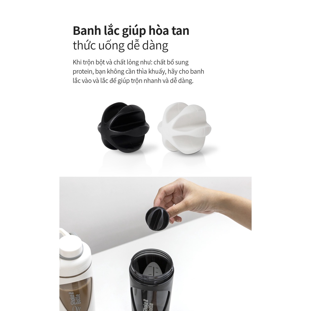 Bình lắc Balance Shake it Locknlock HAP949 màu trắng có vạch chia dung tích và quai xách - K-MALL