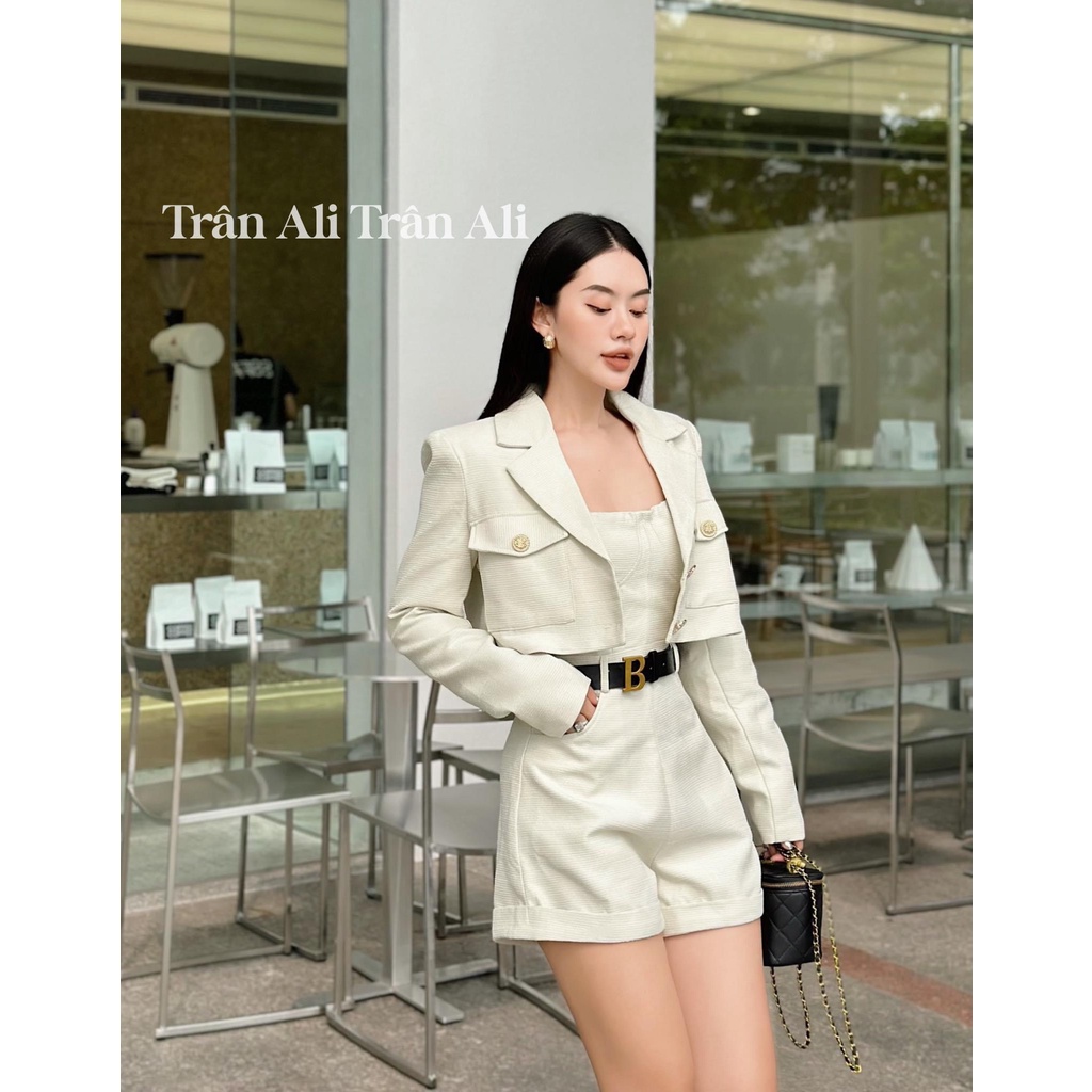 Áo BB Khoác cổ vest ngắn kèm belt Màu Nude 7378