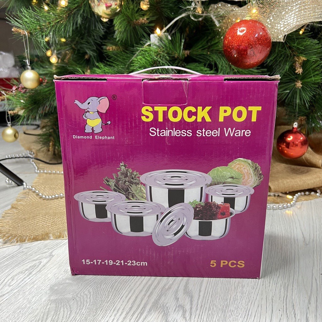 Bộ 5 thau chậu có nắp inox  size Đại _sử dụng cho các loại bếp