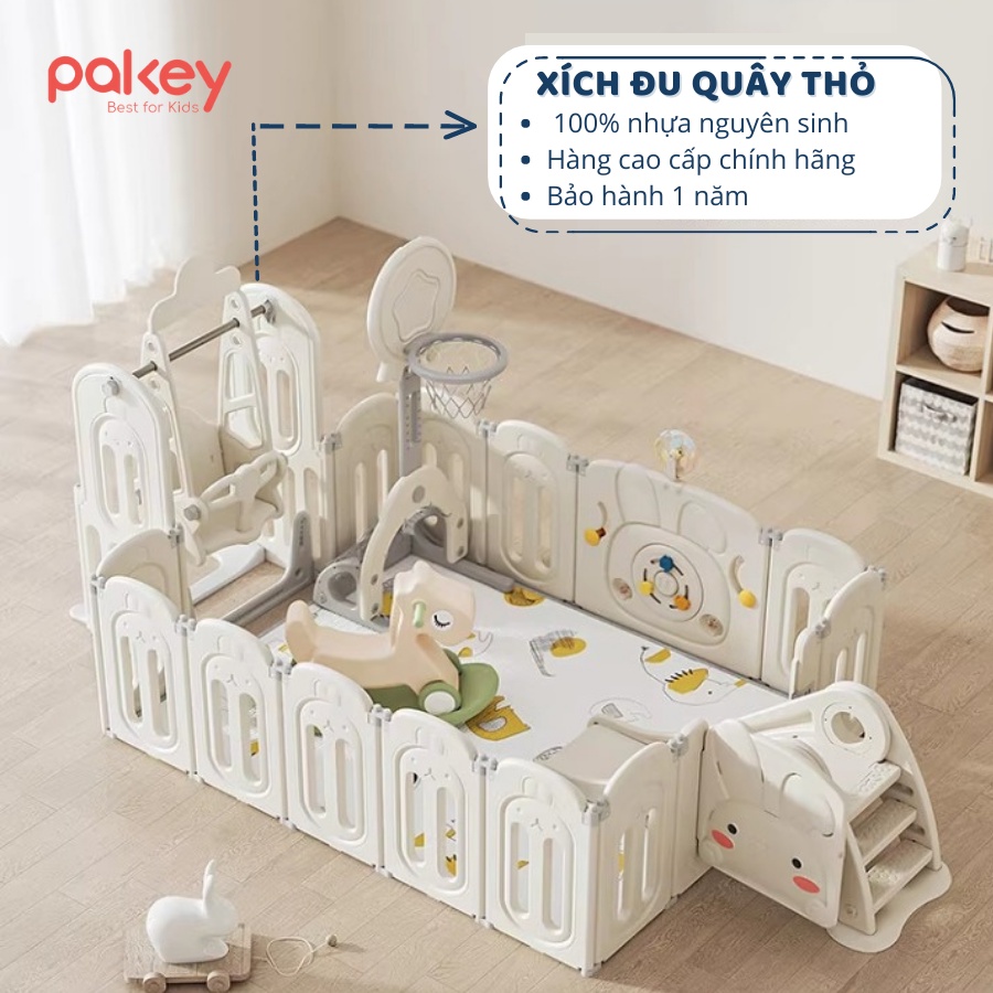 XÍCH ĐU Gắn Quây Thỏ Cao Cấp Pakey Cho Bé - Xích Đu Nhựa Dày Dặn Tải Trọng Đến 40Kg Chắc Chắn - Bảo Hành 1 Năm