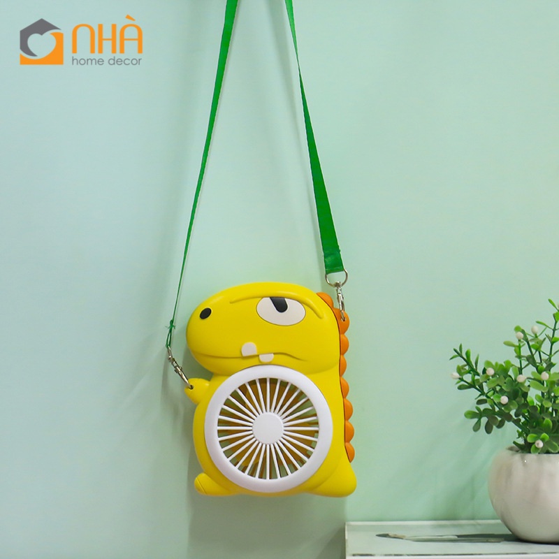 Quạt Mini Thiết kế hình Khủng Long có đèn và dây đeo tiện lợi