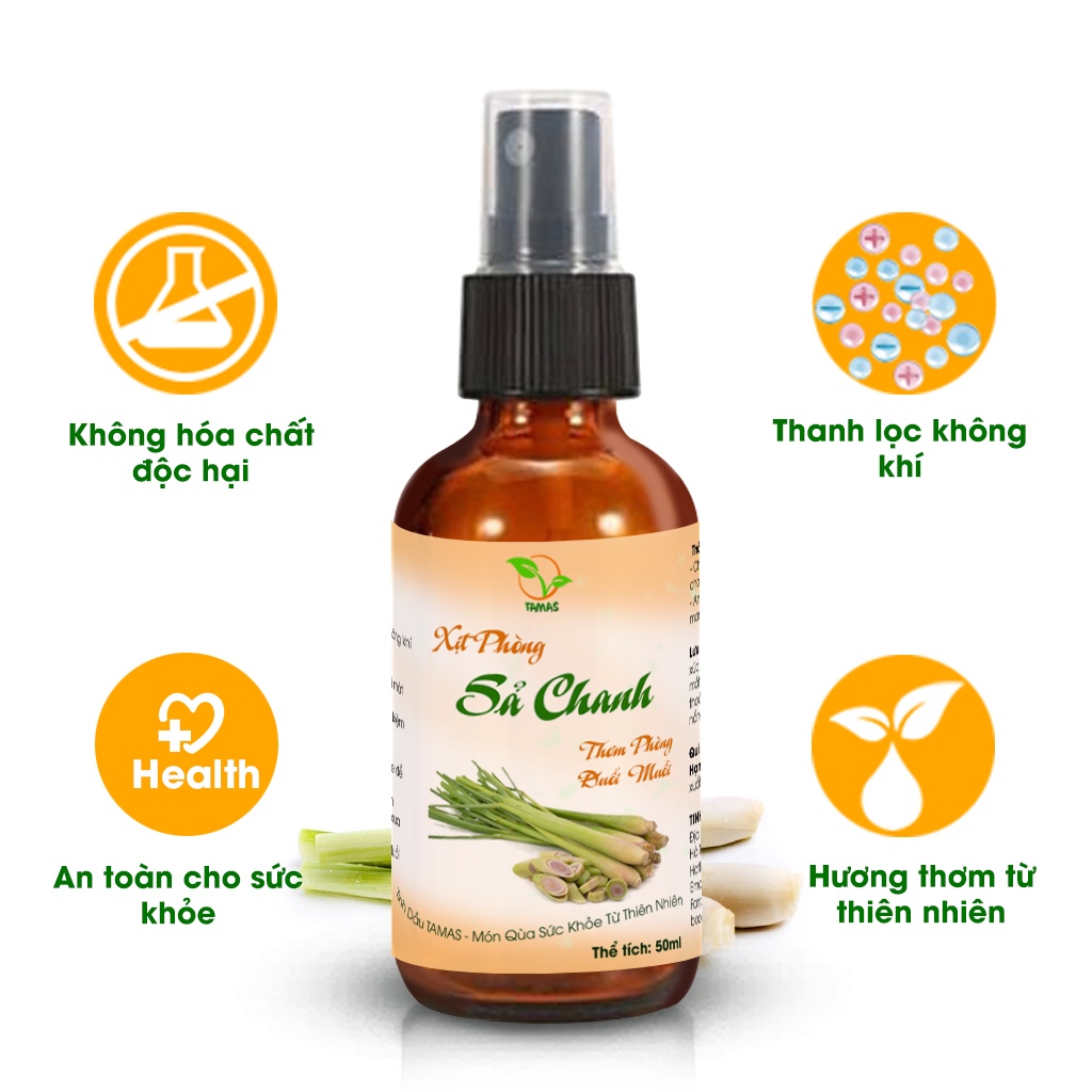 Ảnh Xịt phòng Sả Chanh chai 50ml TAMAS, thơm phòng, thư giãn, giải tỏa strees, xua đuổi muỗi và côn trùng hiệu quả. 1