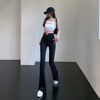 Quần dài ống loe chất thun lưng cao cột dây cut eo hack dáng Lolalalo Trend 2023