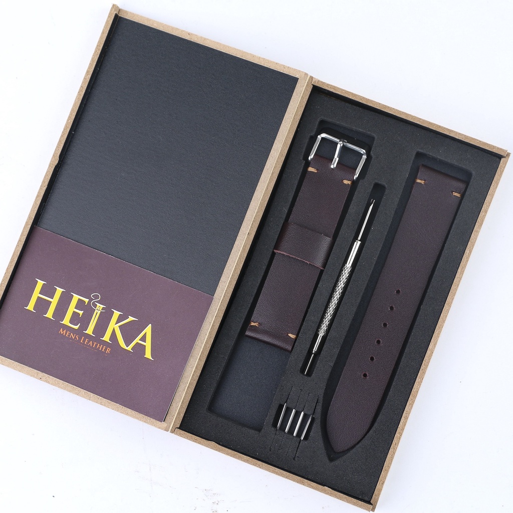 Dây đồng hồ da bò vachetta Heika, dây da đồng hồ cao cấp handmade khâu tay thủ công size 18mm, 20mm, 22mm, 24mm(Fullbox)