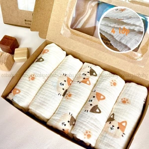 KHĂN SỮA, KHĂN XÔ MUSLIN 100% ORGANIC CAO CẤP 4 LỚP 30x30CM