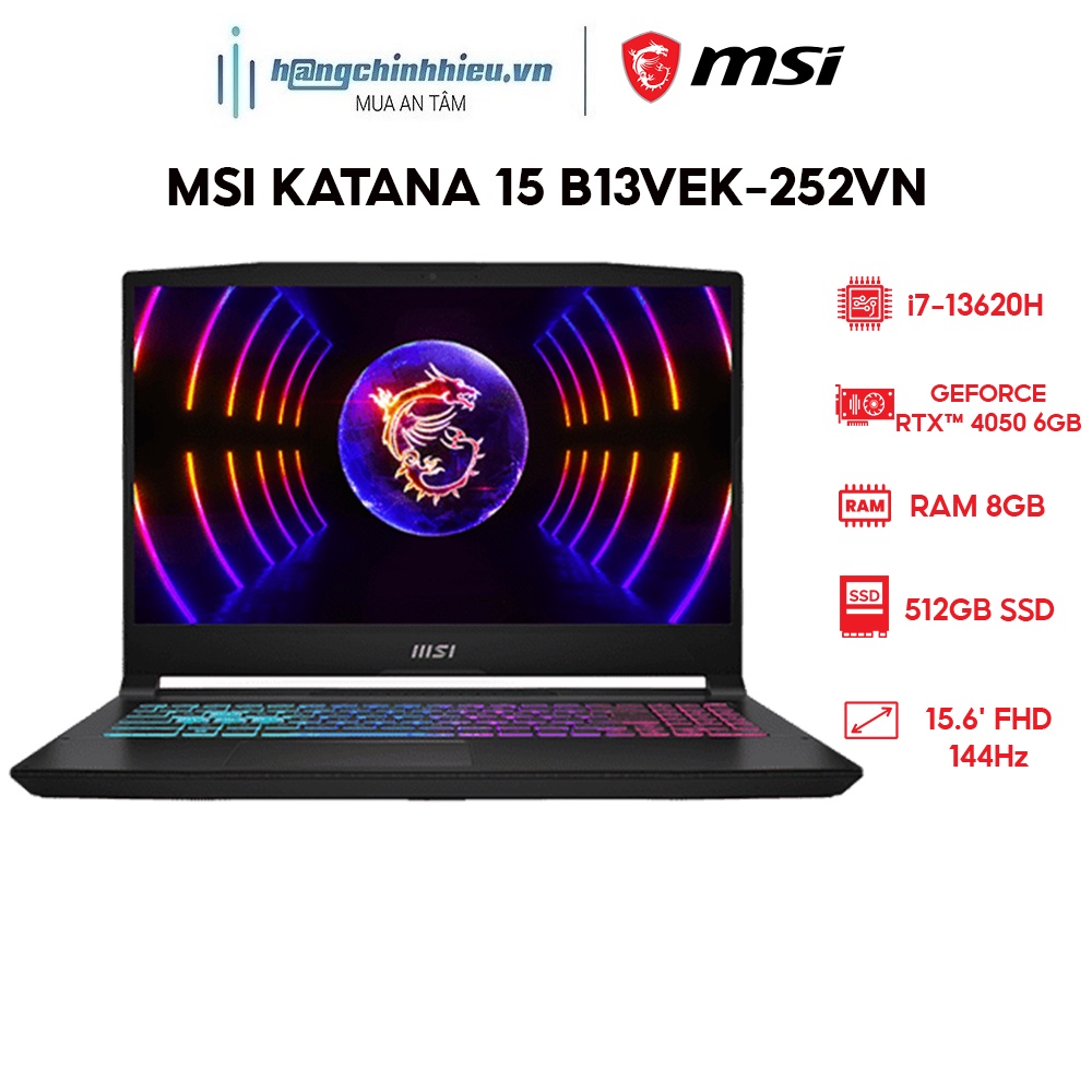 Laptop MSI Katana 15 B13VEK-252VN (i7-13620H | 8GB | 512GB | RTX™ 4050 6GB | 15.6 FHD 144Hz | Win 11)