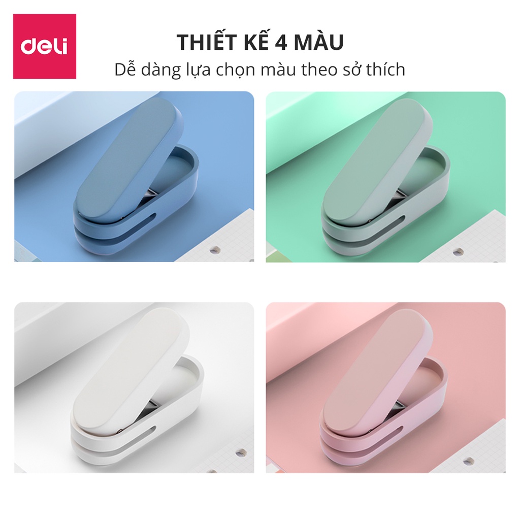 Kìm Bấm Đục Lỗ Giấy Mini Deli Refill Dụng Cụ Bấm Lỗ Giấy Làm Sổ Còng Cầm Tay Tiện Lợi