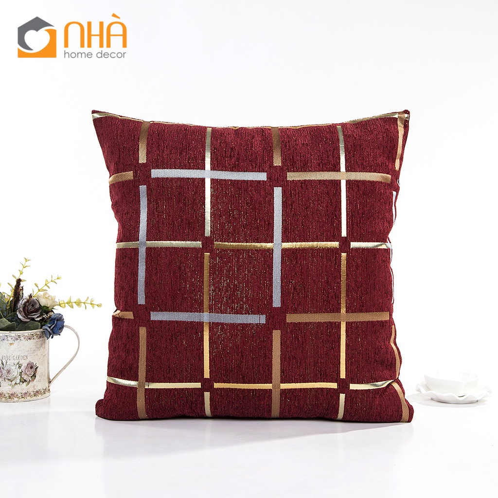 Vỏ Gối Tựa Lưng Gối Sofa Dệt Sọc Chenille Ánh Bạc Sang Trọng