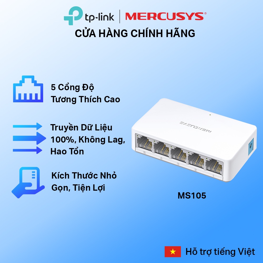Bộ Chia Tín Hiệu Để Bàn Mercusys MS105 5 Cổng Switch Port 10/100Mbps