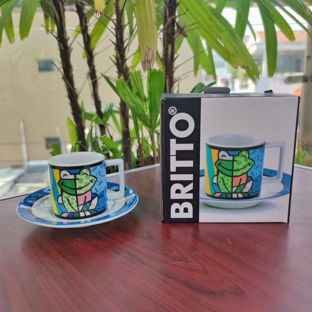 Ly cafe espresso sứ 90ml có kèm dĩa họa tiết xanh vàng | Shopee Việt Nam