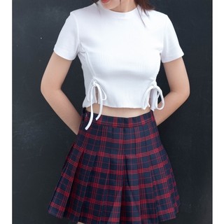 Áo thun croptop trơn tay ngắn dây rút