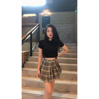 Áo thun croptop trơn tay ngắn dây rút