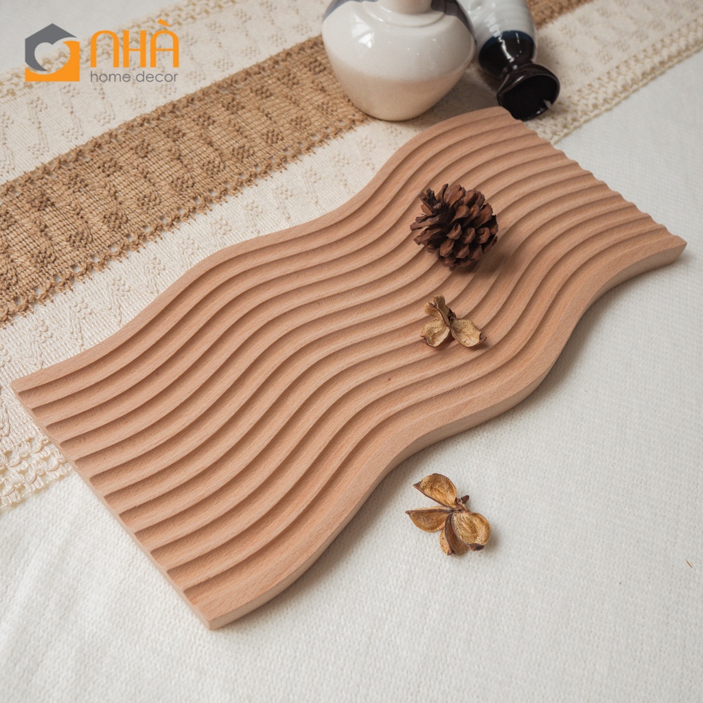 Khay Dĩa Gỗ Sồi Để Bánh Mì Trang Trí Đạo Cụ Chụp Ảnh Kiểu Gợn Sóng