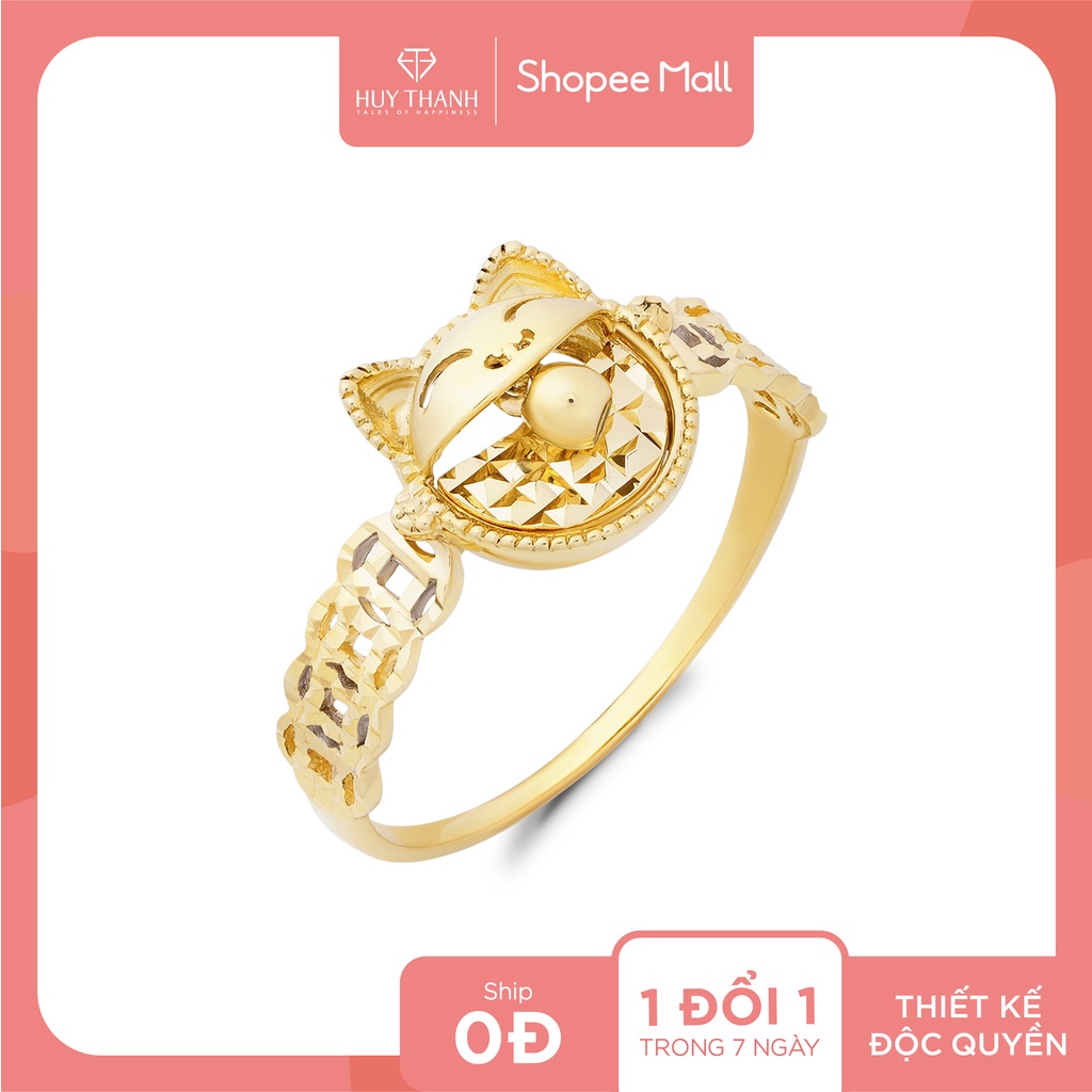 Nhẫn kim tiền vàng tây 14k Mèo Đại Cát NLF470 Huy Thanh Jewelry
