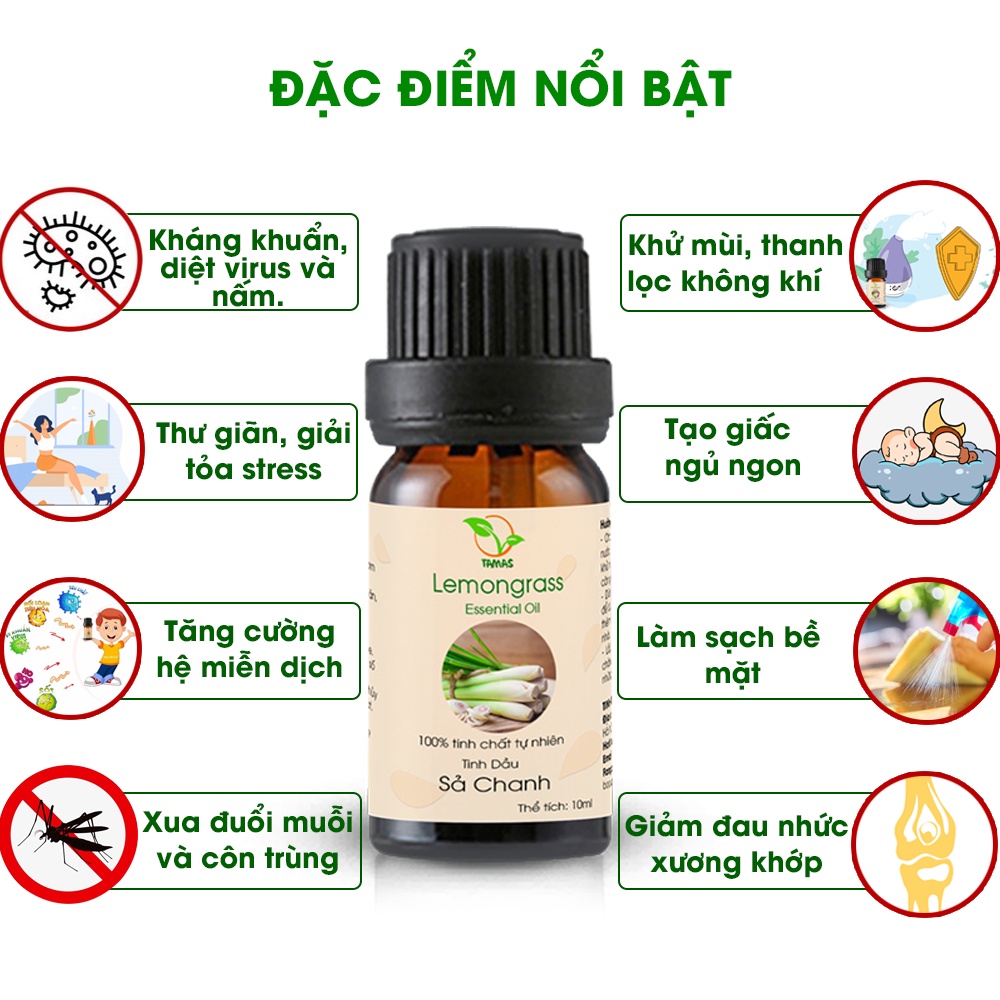 Ảnh Tinh dầu sả chanh nguyên chất TAMAS 10ml, tinh dầu xông phòng, khử mùi, khử khuẩn, cam kết nguyên chất không pha loãng. 2