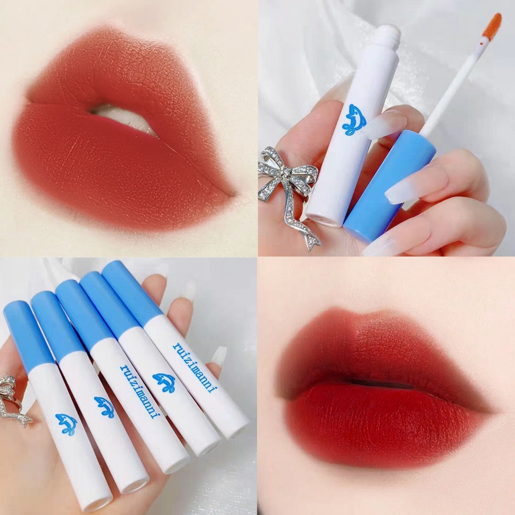 [Hàng mới về] Hộp 5 son kem trang điểm sáng bóng   son bóng cá heo Hàng Nội Địa Trung