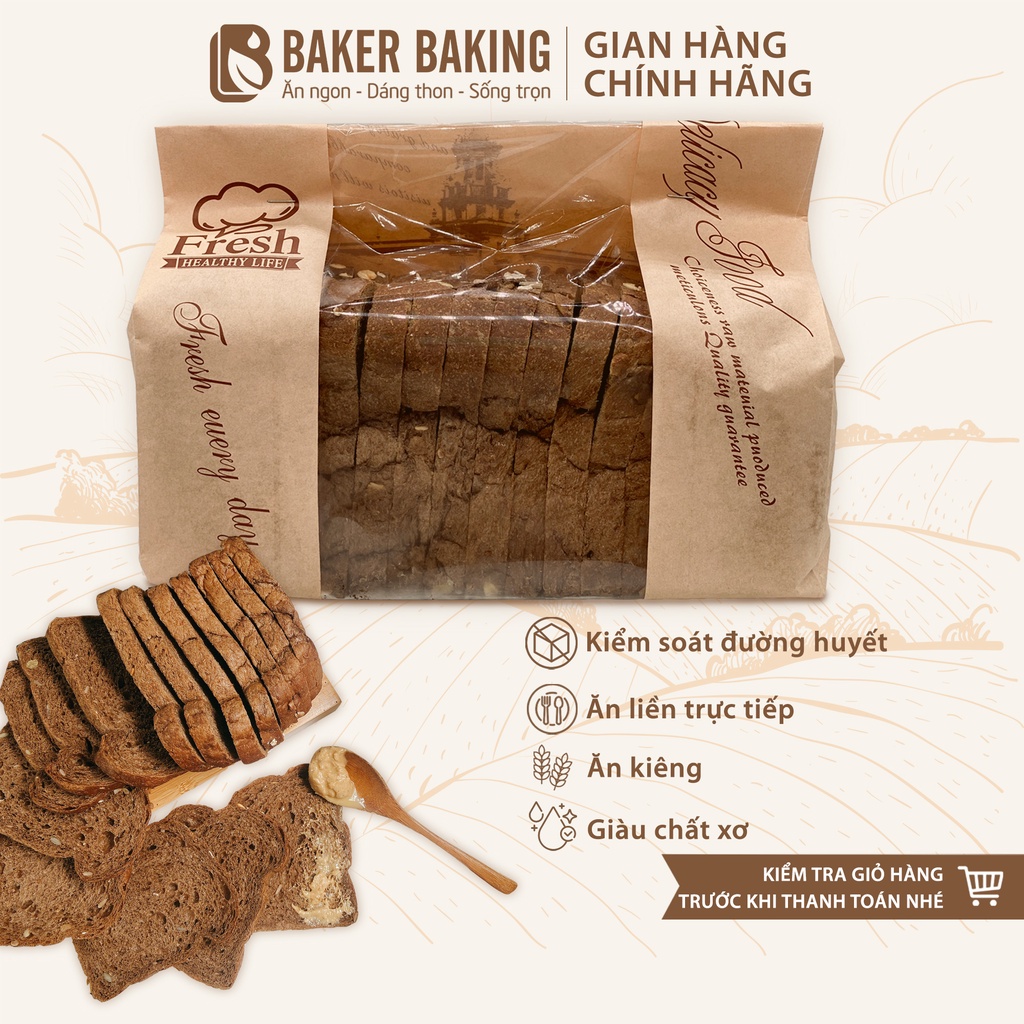 [Mã BMLTB200 giảm đến 100K đơn 499K] Bánh mì gối ngũ cốc nguyên cám Baker Baking không chất bảo quản