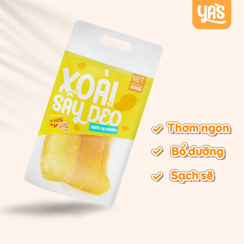 Xoài sấy dẻo chua ngọt YAS túi 200g nguyên miếng chất lượng dùng làm đồ ăn vặt, quà biếu