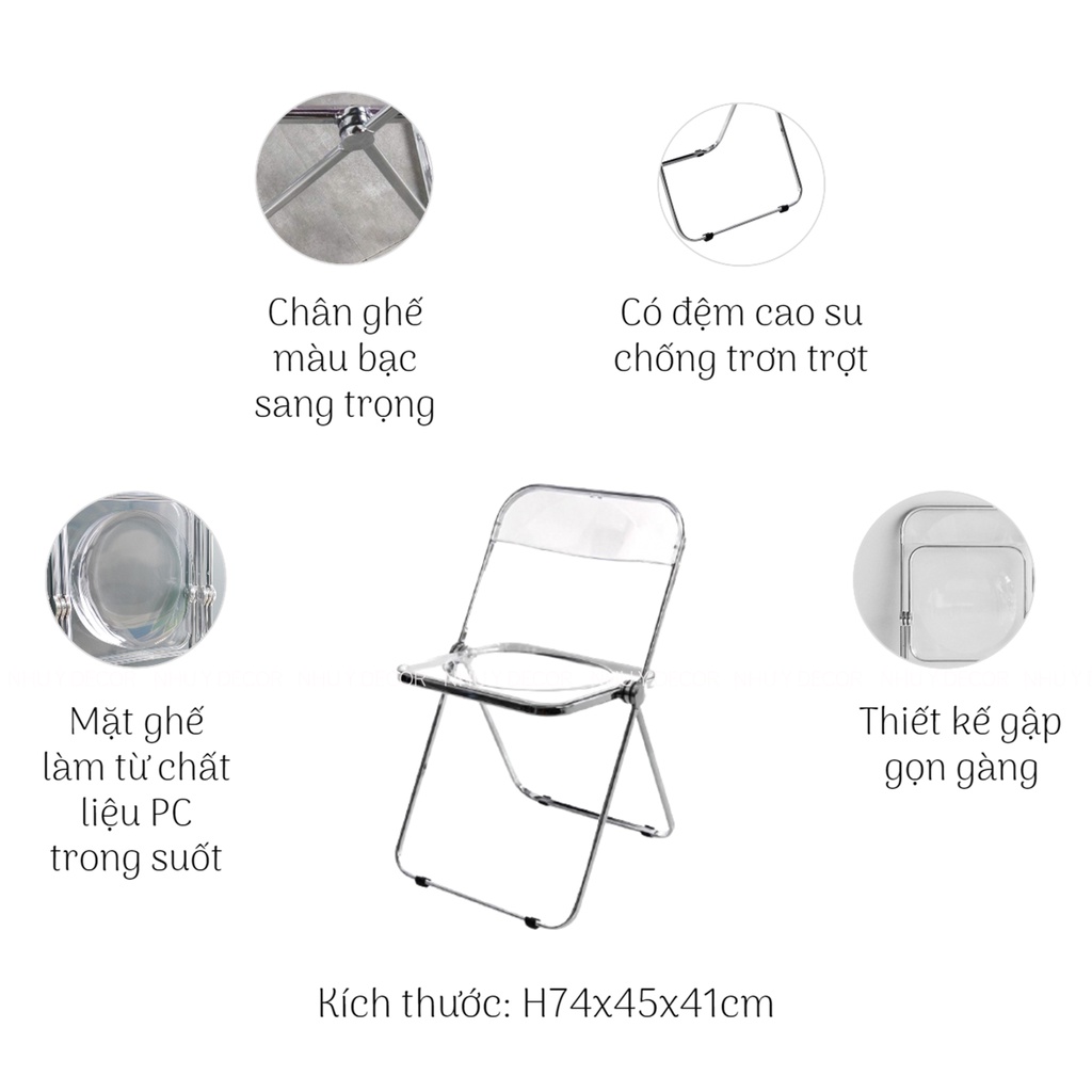 Ghế xếp trong suốt, ghế bàn ăn, ghế chụp ảnh NHU Y DECOR Ghế xếp decor, ghế xếp ngồi bàn học decor