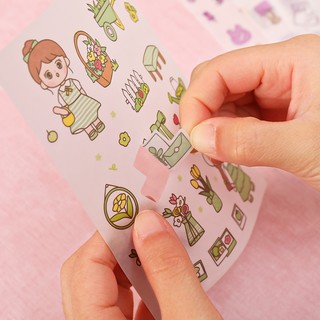 3 Túi 4 Tấm Sticker Dán Cô Bé Nhiều Chủ Đề - Thỏ Hồng VPP