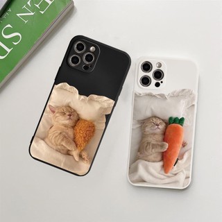 Ốp Iphone ốp viền vuông trắng đen chú mèo ôm cà rốt, đùi gà cho iphone 6/7/8 X  XS xr xsmax 11/12/13/14pro promax e3000