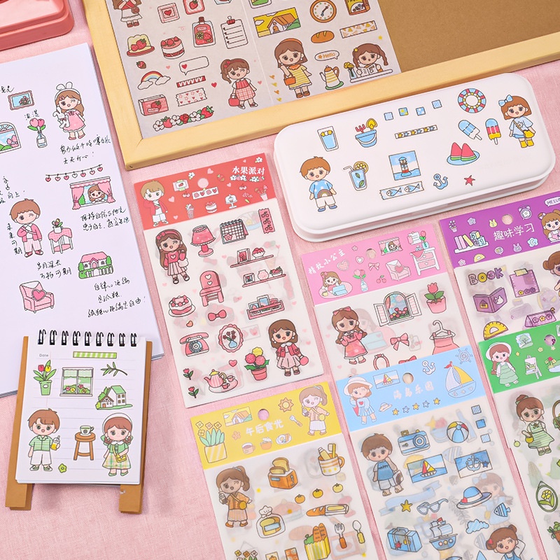3 Túi 4 Tấm Sticker Dán Cô Bé Nhiều Chủ Đề