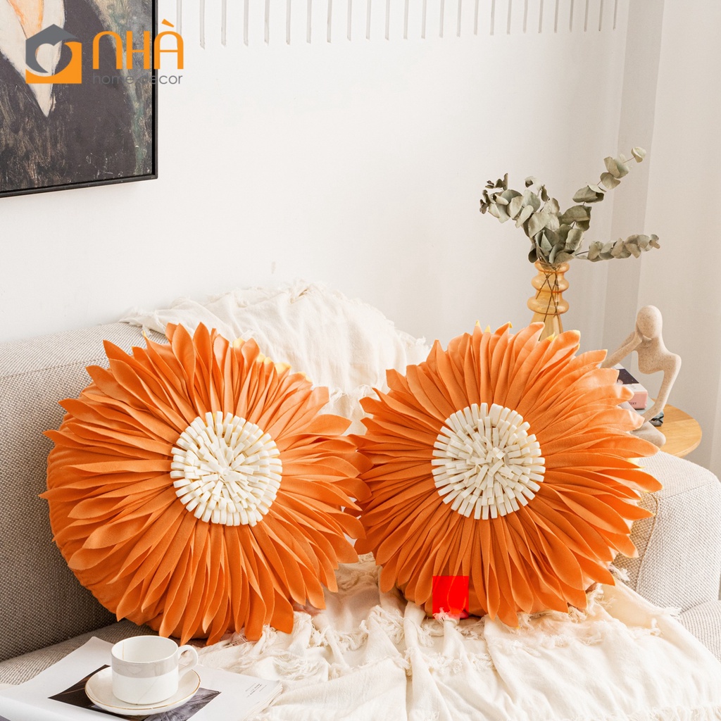 Vỏ Gối Tựa Lưng, Gối Sofa Đính Hoa Hướng Dương Sang Trọng
