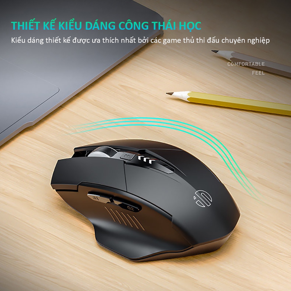 Chuột không dây bluetooth SIDOTECH INPHIC M6PRO gaming tắt âm silent chống ồn công thái học laptop PC làm việc chơi game | BigBuy360 - bigbuy360.vn