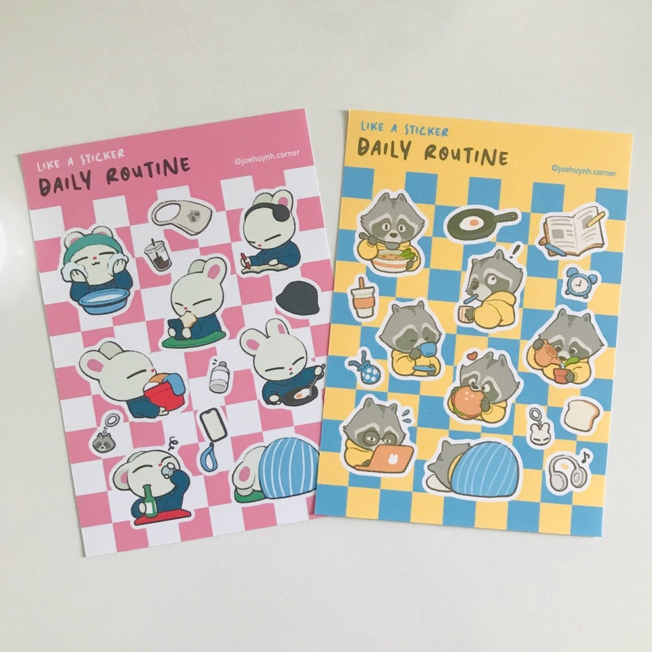 Hình dán sticker trang trí Daily Routine gấu mèo và thỏ | Shopee Việt Nam