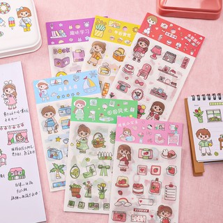 3 Túi 4 Tấm Sticker Dán Cô Bé Nhiều Chủ Đề - Thỏ Hồng VPP