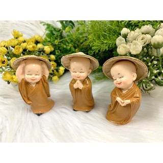 Bộ 3 tượng Chú Tiểu Hoan Hỉ Tài Lộc đội nón lá