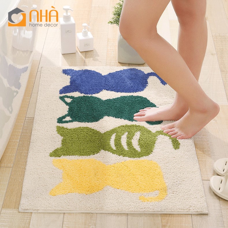 Thảm Sợi Len Siêu Thấm Hút Đế Cao Su Chống Trượt Họa Tiết Dễ Thương