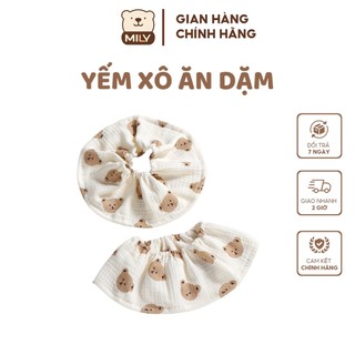 Yếm ăn dặm cổ tròn chính hàng Mily vải xô muslin.
