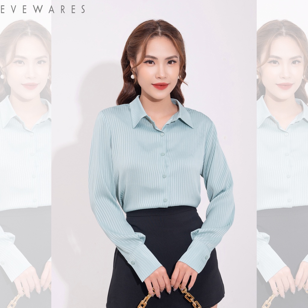Áo sơ mi Nữ Form Rộng Dài Tay Cotton Lụa Hàn Unisex EVEWARE Kẻ Chìm, Đi Học, Đi Làm, Văn Phòng, Công sở Cực Xinh
