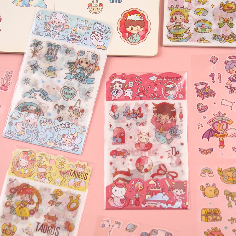 3 Tập 4 Tờ Sticker Dán 12 Cung Hoàng Đạo