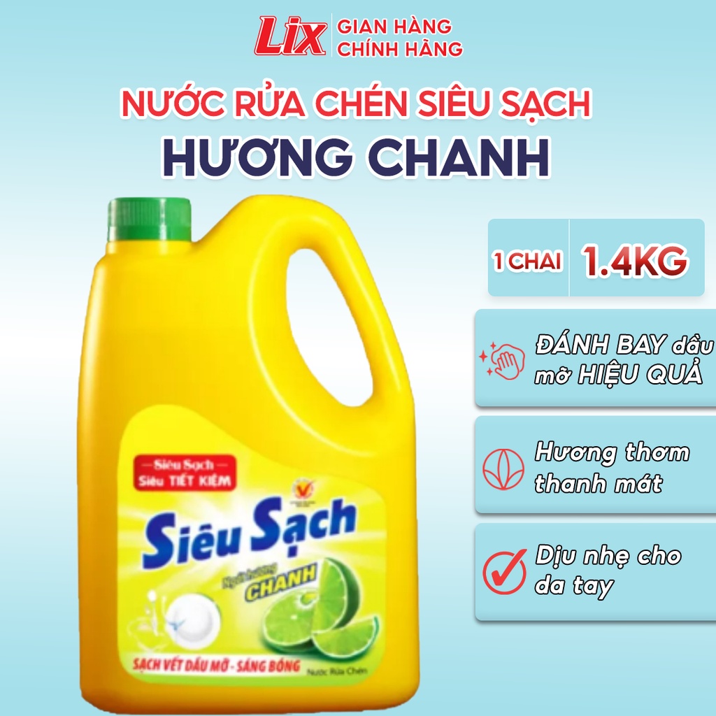 Ảnh Nước rửa chén siêu sạch chanh 1,4kg NS140 sạch bóng viết dầu mỡ hương chanh thơm mát - Lixco Vietnam 2