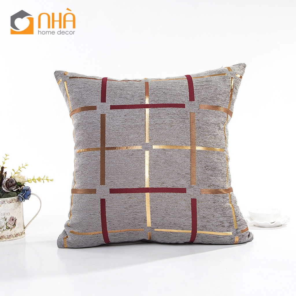 Vỏ Gối Tựa Lưng Gối Sofa Dệt Sọc Chenille Ánh Bạc Sang Trọng