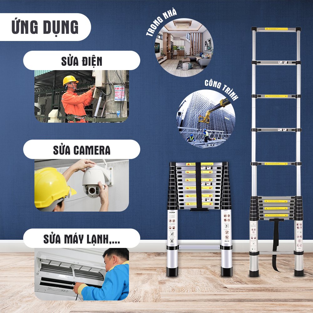 Thang nhôm rút đơn nhập khẩu DIY TL-I-38 chiều cao sử dụng tôí đa 3.8M tải trọng 150kg
