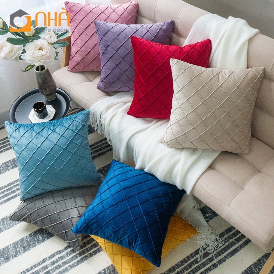 Vỏ Gối Tựa Lưng Sofa Nhung Hà Lan Dập Nổi Trơn Màu Sang Trọng Passion
