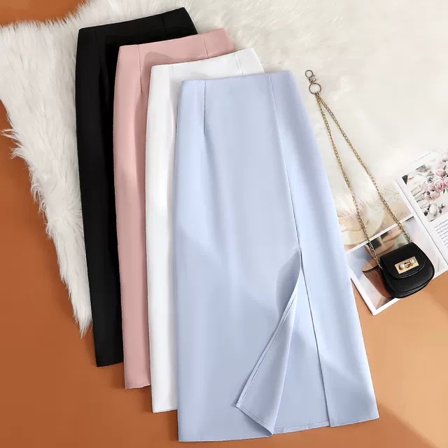 chân váy chữ A xẻ tà 70cm, chân váy dáng dài chất tuyết mưa cao cấp