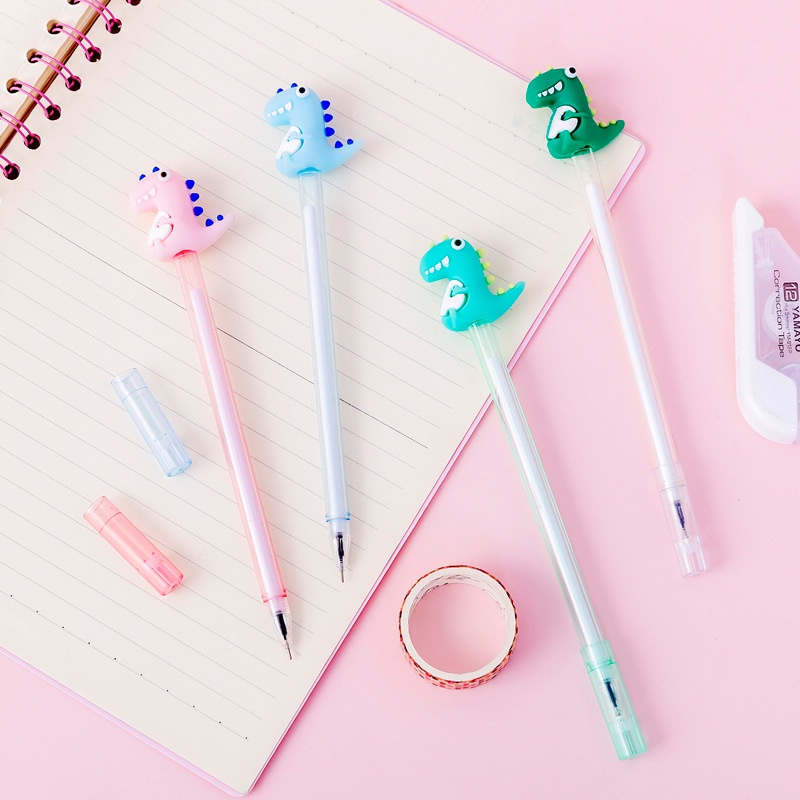 3 Bút Nước Gel Đen Khủng Long Ngồi Trong Suốt