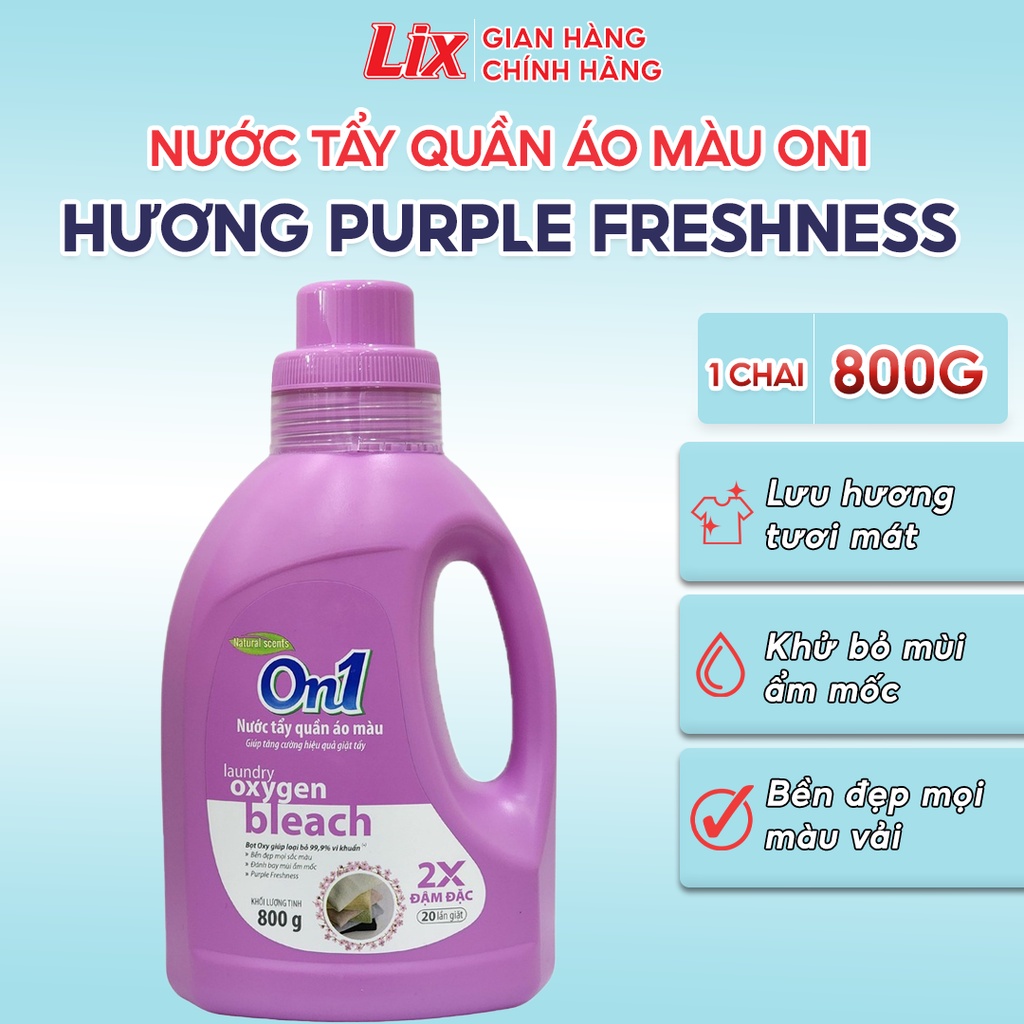 Nước tẩy quần áo màu On1 hương Purple Freshness 800g N7501 khử mùi hôi ẩm mốc lưu hương thơm mát - Lixco Việt Nam
