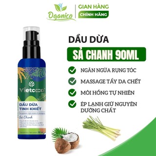 Dầu dừa Vietcoco tinh khiết hữu cơ mỹ phẩm chai xịt Hương sả chanh 90ml Oganico