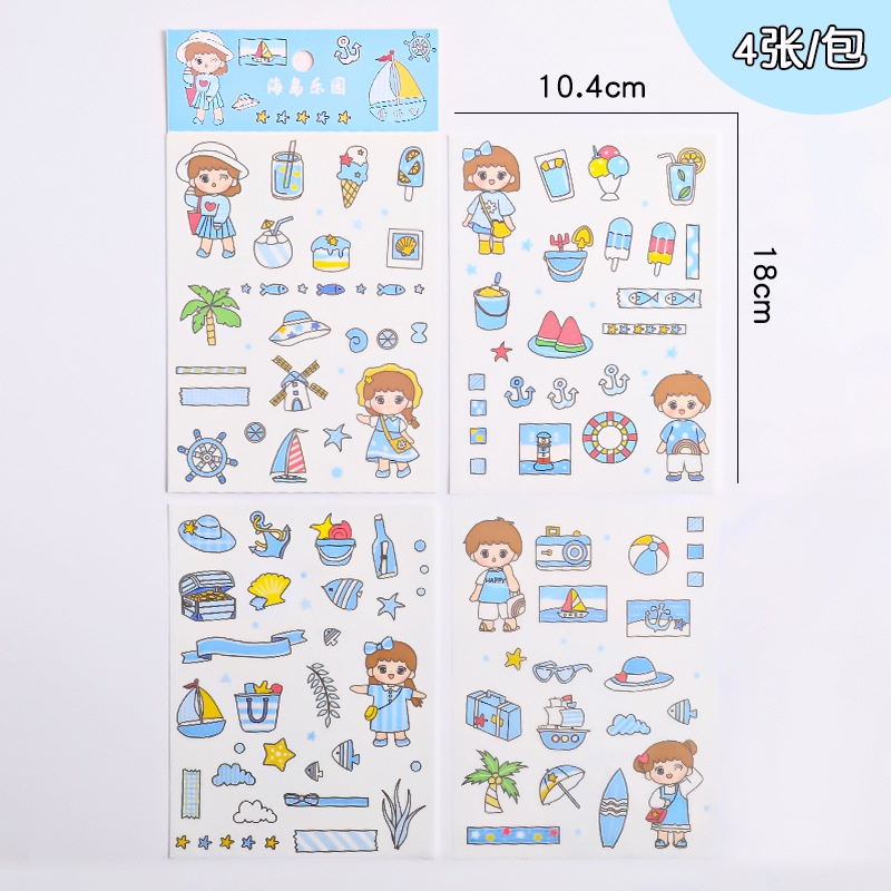 3 Túi 4 Tấm Sticker Dán Cô Bé Nhiều Chủ Đề